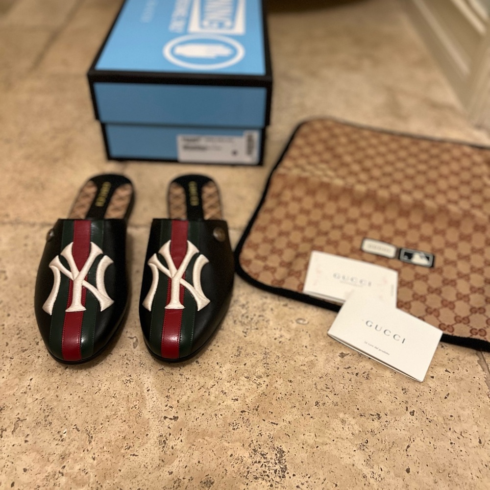 Gucci Black Slides with NY Logo